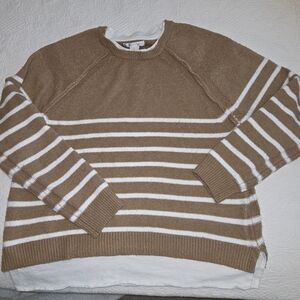 Design History Brown and White Striped Crewneck Sweater